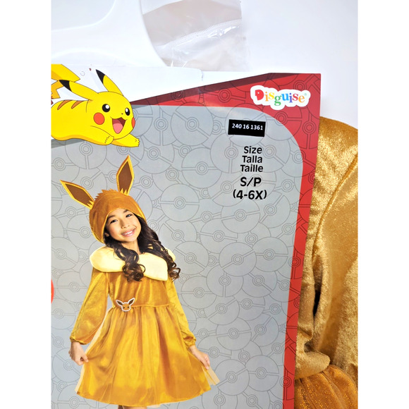 NEW Authentic Nintendo Kids Pokmon Eevee Hooded Dress Costume Disguise S 4-6X - Picture 2 of 4